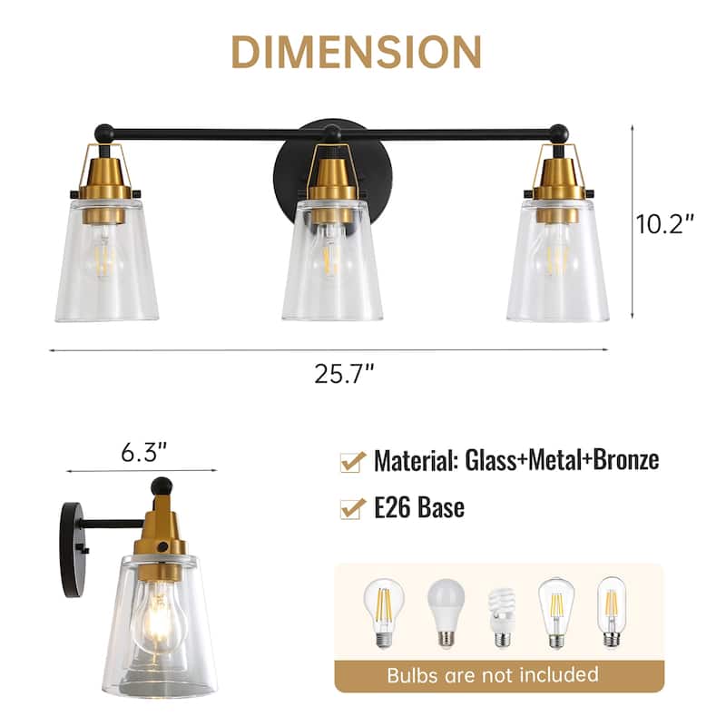26.2 in. 3-Light Indoor Modern Brushed Nickel Vanity Light with Clear Glass Finish
