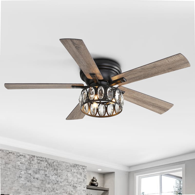 52" Flush Mount Ceiling Fan with Crystal Light Remote, 5-Blade Chandelier - 52 Inch