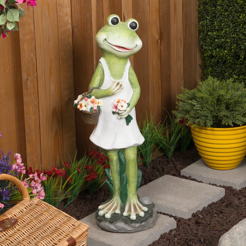 Frog in White Dress Statue w/Flowers