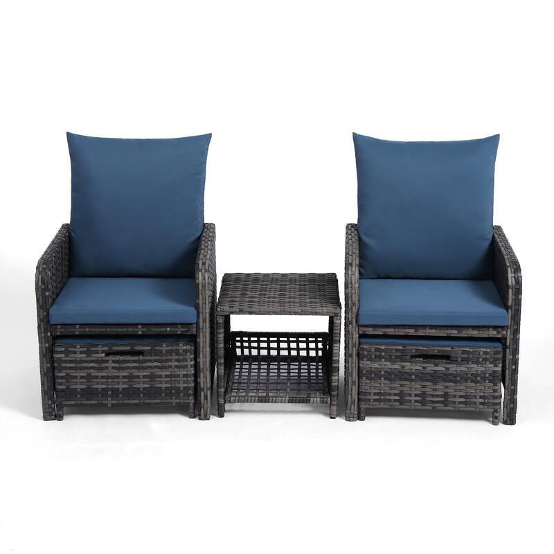 Patio 5 Pieces Rattan Cushioned Conversation Set With Ottoman Coffee Table