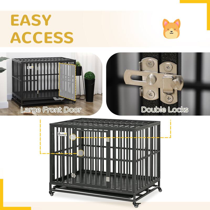 Large Dog Kennel and Playpen with Removable Tray, Locking Wheels, and Paw-Safe Floor for High Anxiety Dogs