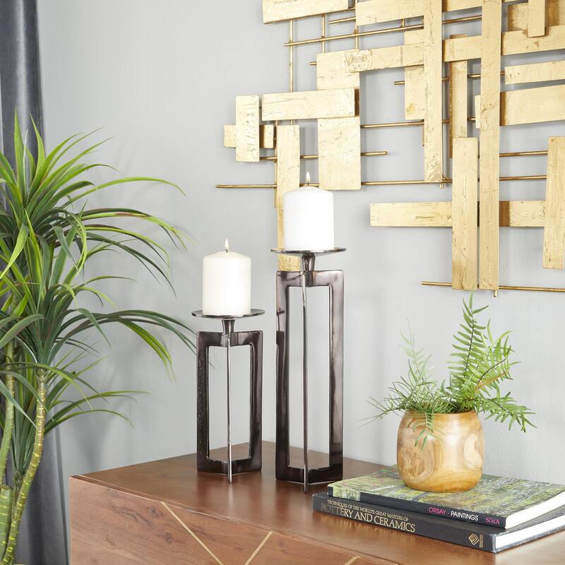 CosmoLiving by Cosmopolitan Aluminum Metal Pillar Geometric Candle Holder (Set of 2) - Gold, Bronze, Silver