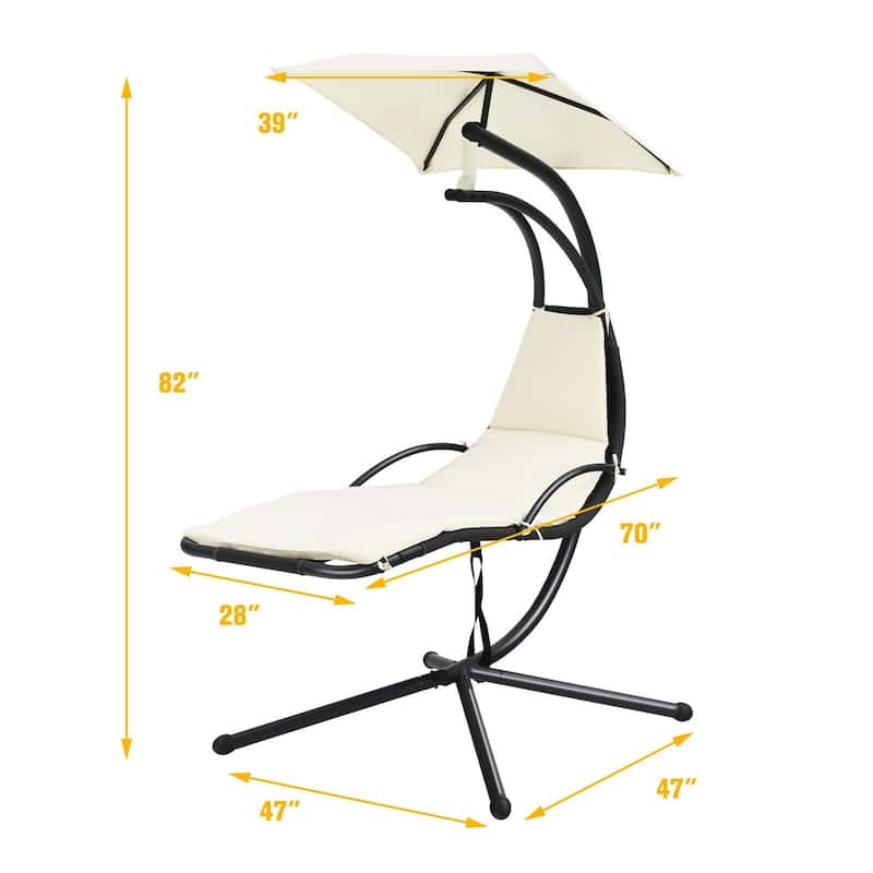 Patio Hanging Hammock Chaise Lounge Chair with Canopy Cushion for Outdoors - 47'' x 70'' x 82'' (L x W x H)