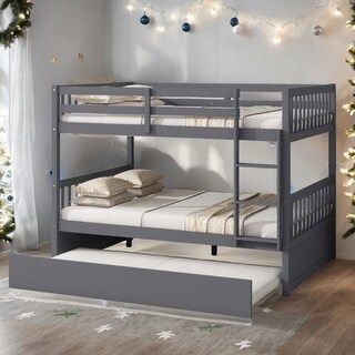 Dark Grey Full over Full Bunk Beds with Twin Size Trundle, Convertible to 2 Beds for Bedroom