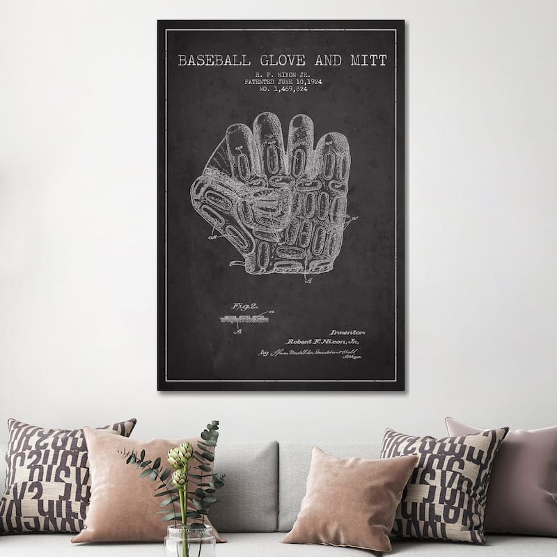 iCanvas "Baseball Glove Charcoal Patent Blueprint" by Aged Pixel Canvas Print