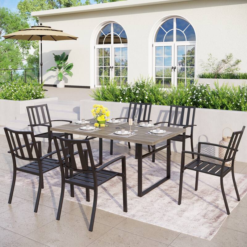 MAISON ARTS Patio Dining Set Metal Outdoor U-Shaped Leg Table and Chairs Furniture Set 7-Piece - 7-Piece
