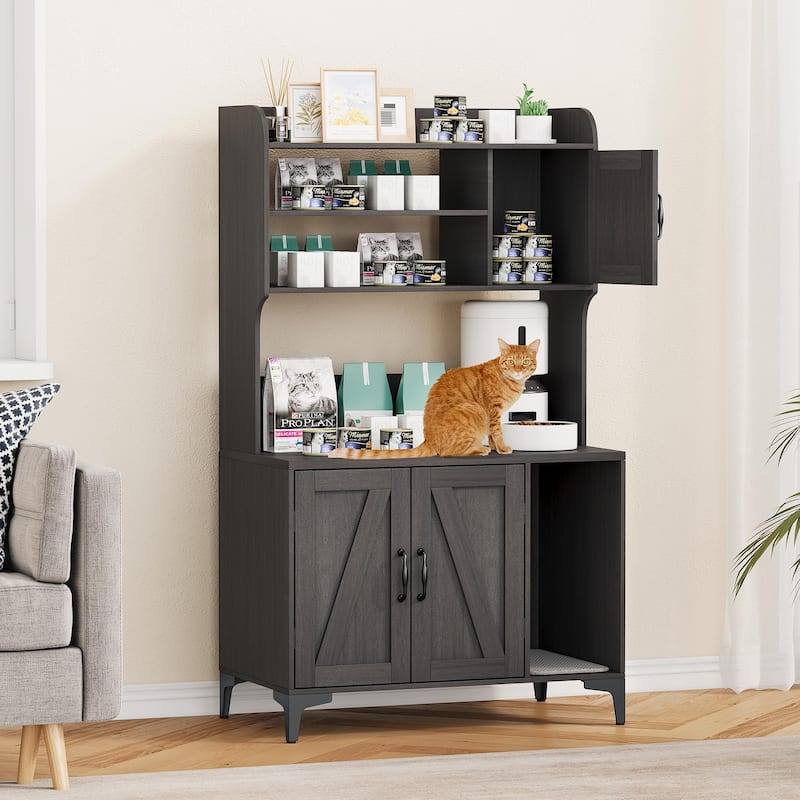 Cat Litter Box Furniture With Shelf Storage And 3 Doors Cabinet
