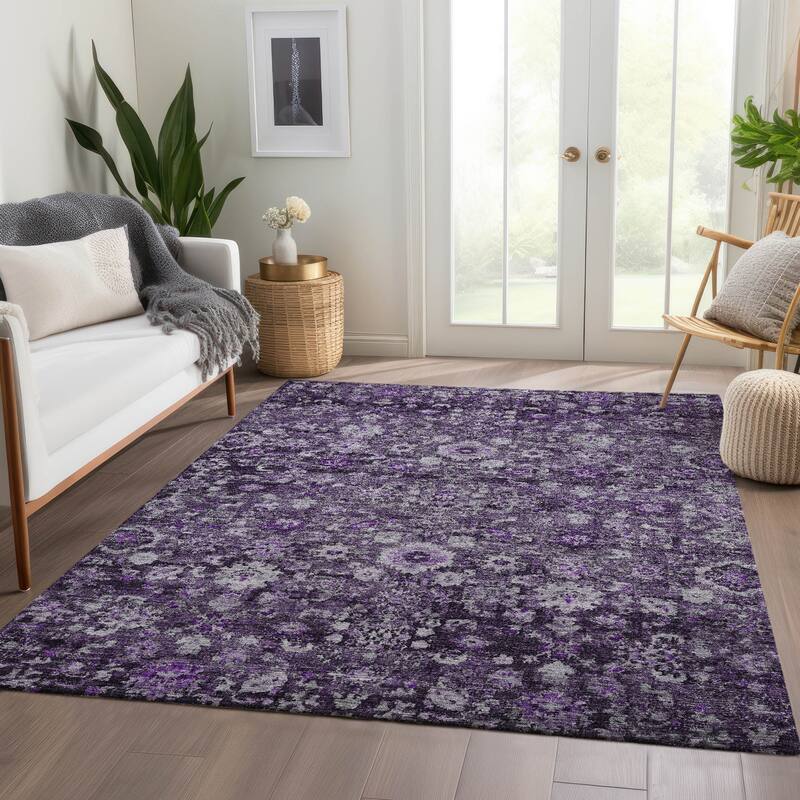 Machine Washable Indoor/ Outdoor Chantille Traditional Vintage Floral Rug - Purple - 9' x 12'