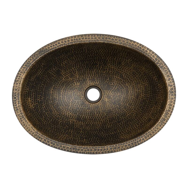 19-in Oval Under Counter Hammered Copper Bathroom Sink in Antique Brass (LO19FAB)