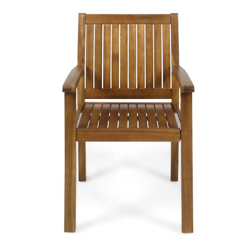 Roomfitters Wilson Set of 2 Outdoor Dining Chairs, Rustic Solid Acacia Wood with Slat Paneling, Teak