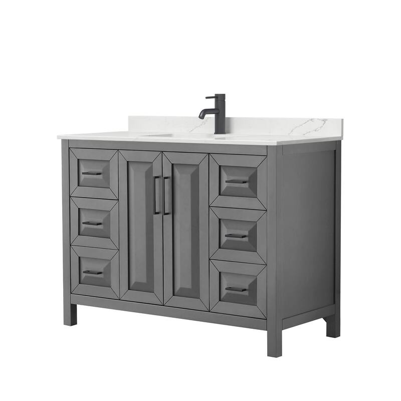 Daria 48-inch Single Vanity, Single Hole Quartz Top - Dark Gray, Black Trim, Giotto Quartz Top