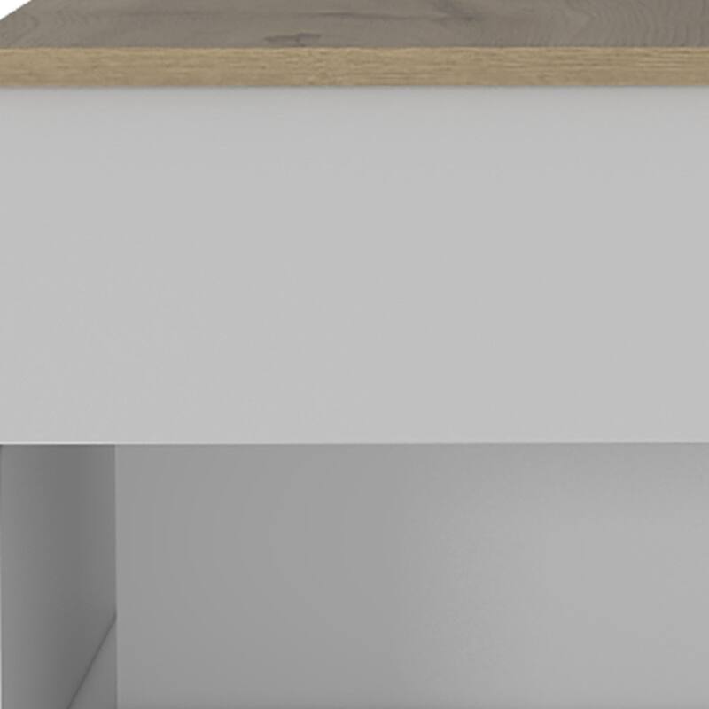 22" White And Light Oak Manufactured Wood Rectangular Coffee Table With Drawer - 15.3" H x 21.6" W x 19.6" D