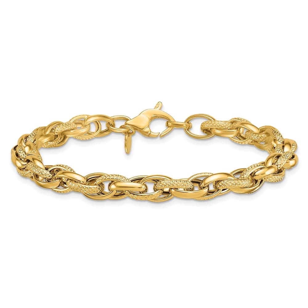 Curata Solid 18k Yellow Gold 7.5" 6.3mm Textured and Polished Woven Links Bracelet