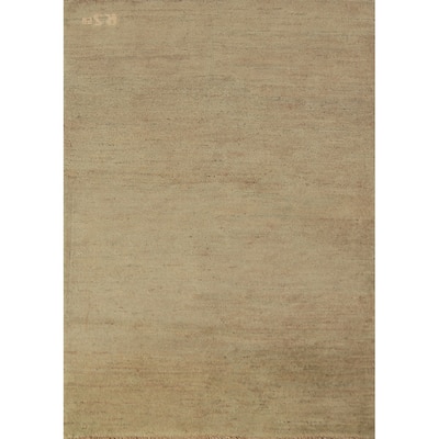 Modern Green Gabbeh Oriental Rug Hand-Knotted Solid Wool Carpet - 2'9" x 3'10"