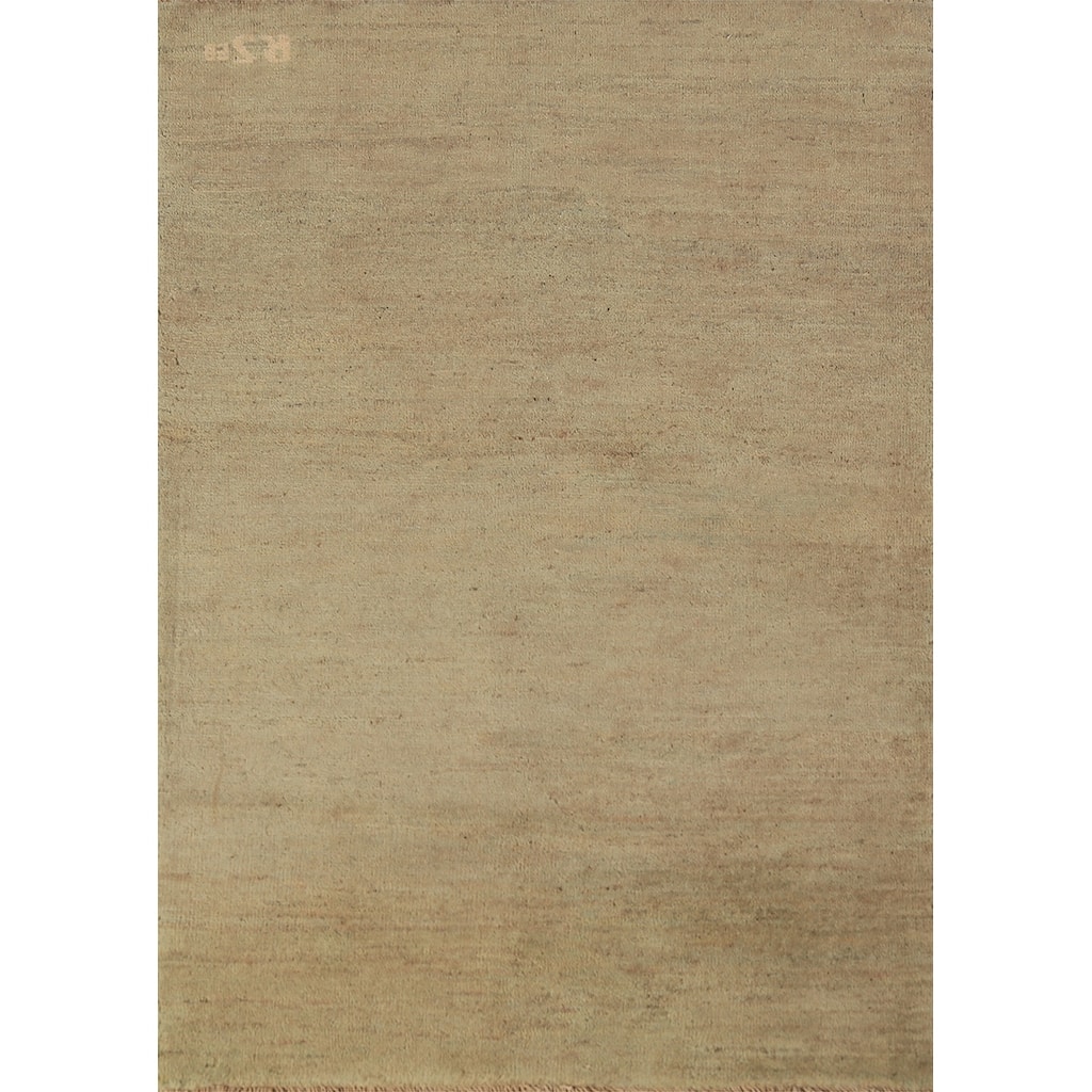 Modern Green Gabbeh Oriental Rug Hand-Knotted Solid Wool Carpet - 2'9" x 3'10"