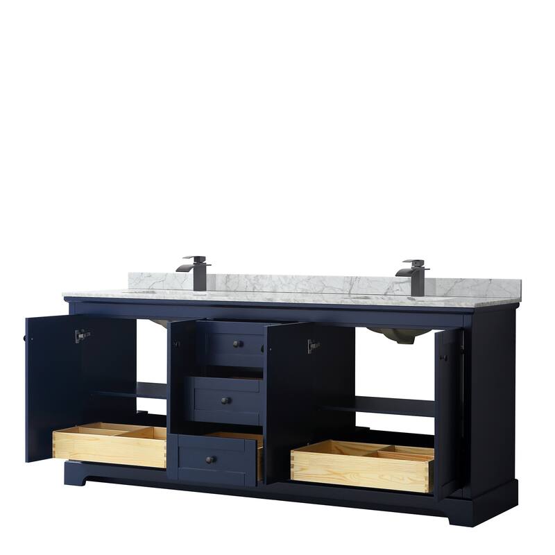 Avery 80-inch Double Vanity, Marble Top, Square Sinks, No Mirror