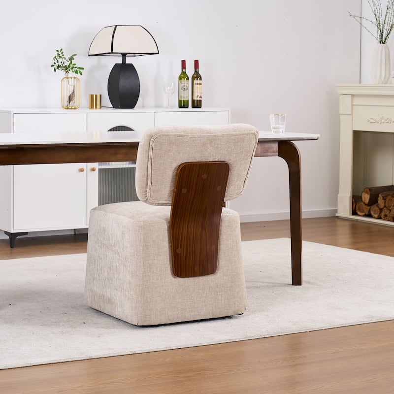 Linen Upholstered Armless Dining Chair with Casters