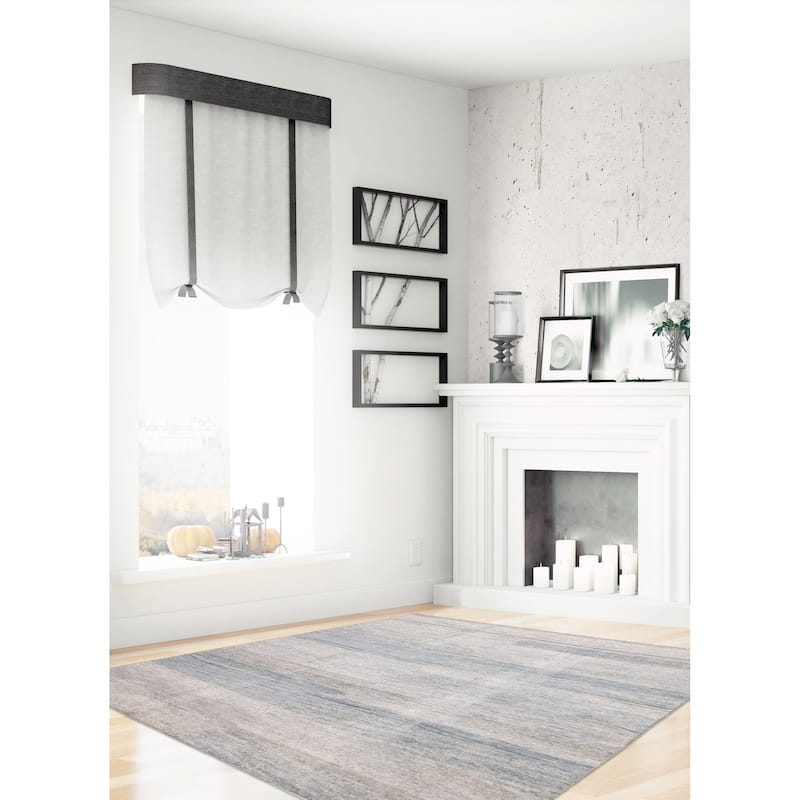 ECARPETGALLERY Hand-knotted Loreto Blue, Grey Silk Rug - 9'8 x 14'8