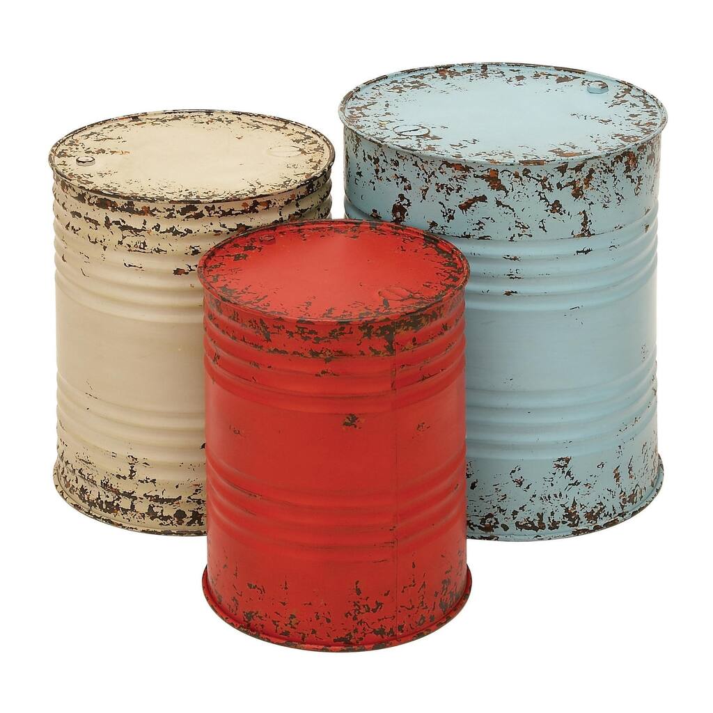 Metal Nesting Accent Table with Distressed Accents - Set of 3 Multi Colored - Roche River Decor