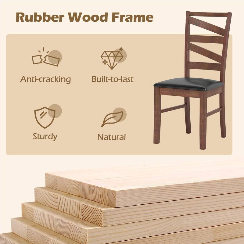 Gymax Dining Chairs Set of 2 Rubber Wood Legs Faux Leather Upholstered
