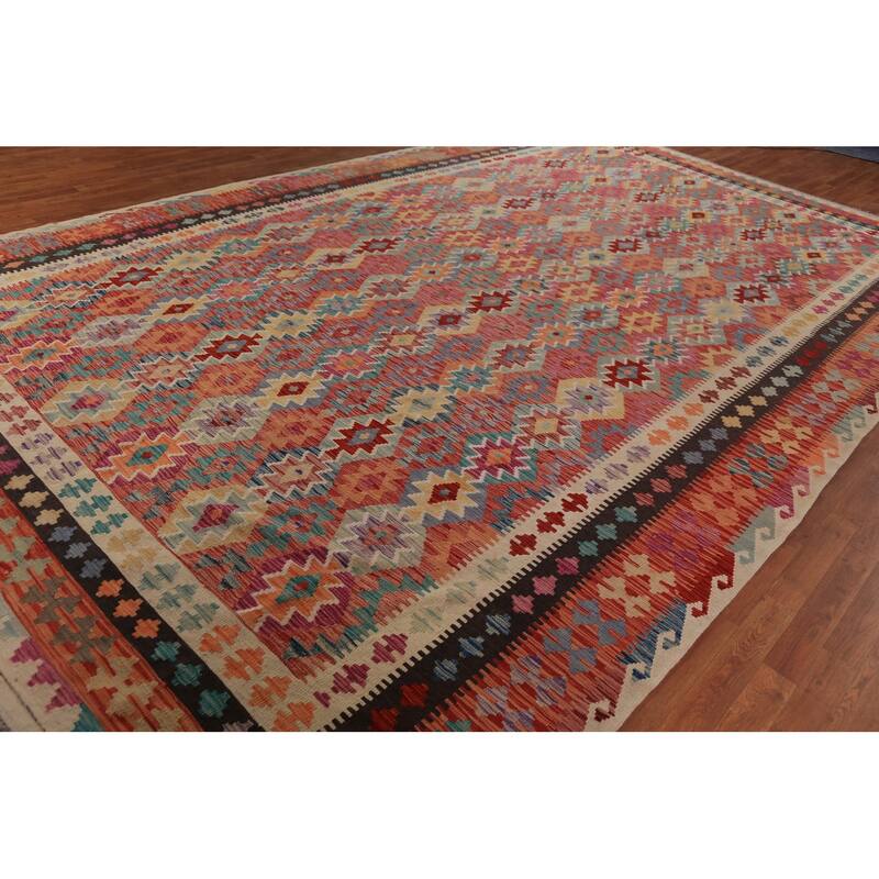 Geometric Kilim Oriental Large Rug Wool Carpet - 10'0"x 16'2"