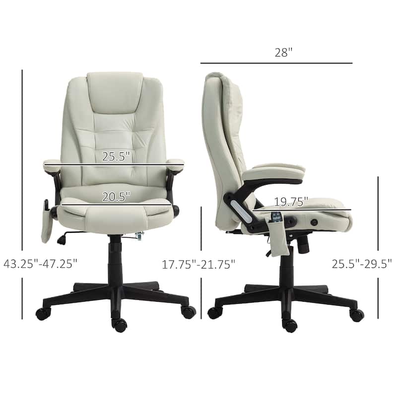 Beige 6 Point Vibrating Massage Office Chair with Heat, High Back Executive Office Chair with Reclining Backrest