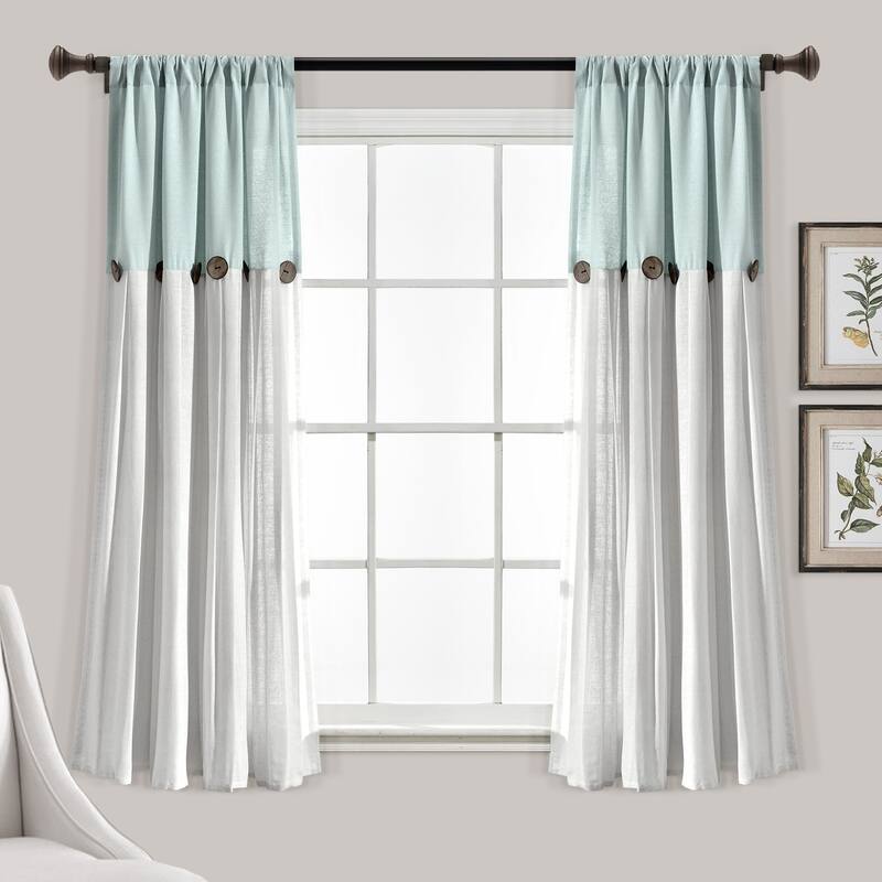 Lush Decor Linen Button Single Panel Window Curtain - 63"L x 40"W - Blue/Off-White