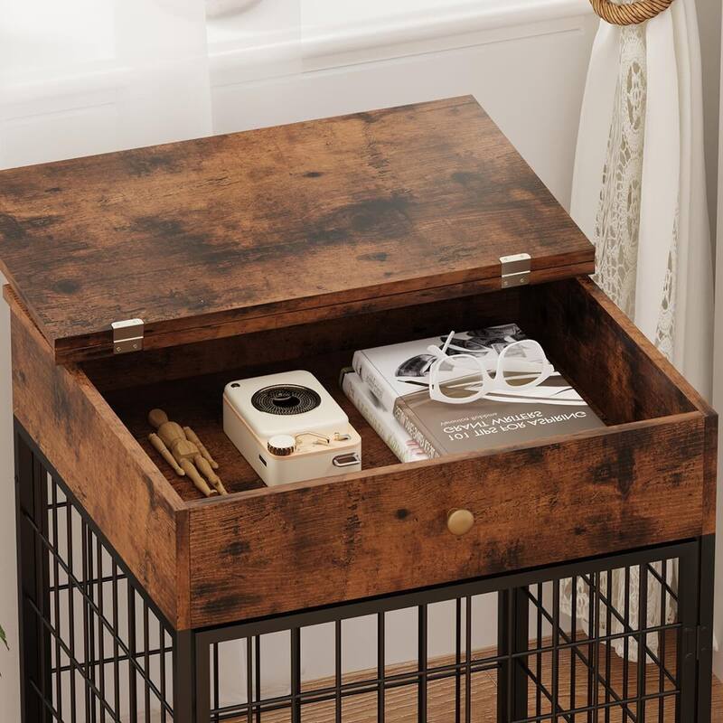 Small Dog Crate End Table,Dog Kennel End Table with Storage Drawer