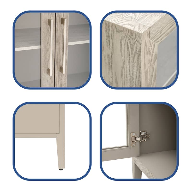 Wood Storage Cabinet with Three Tempered Glass Doors