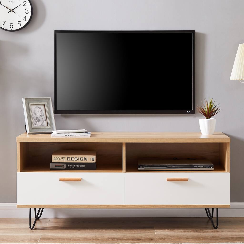 47''W Modern 2 Shelf Compact TV Stand TV Console Cabinet with Match Color Wood Grain Finish for Lounge Living Room Bedroom
