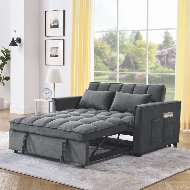 3-in-1 Pull-Out Convertible Adjustable Reclining Sofa Bed-Gray - Gray