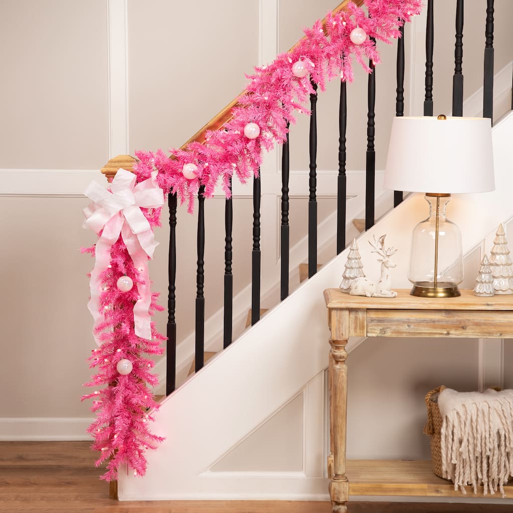 9' x 12" Pre-Lit Pink Spruce Artificial Christmas Garland Pink Lights - 9' x 12"