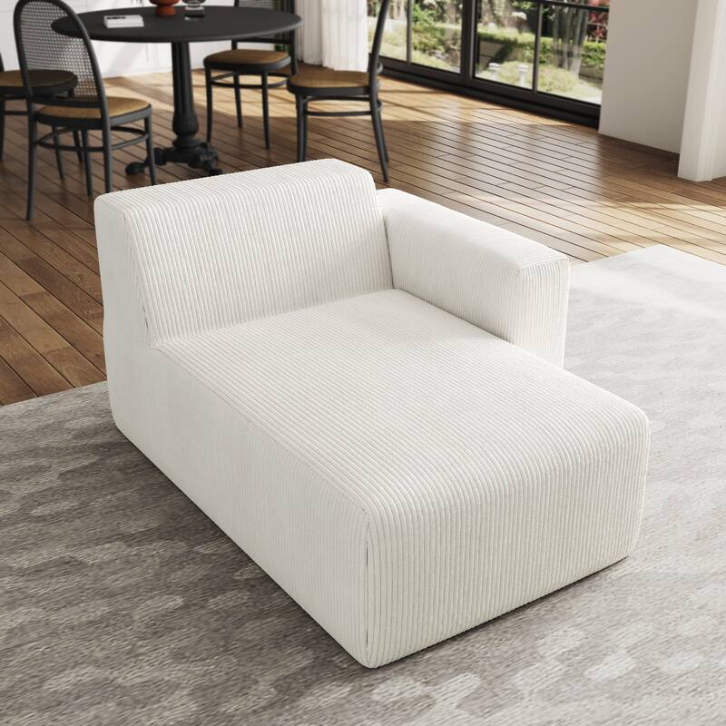 Indoor Modern Corduroy Chaise Lounge Couch - RIGHT FACING - BEIGE/RIGHT