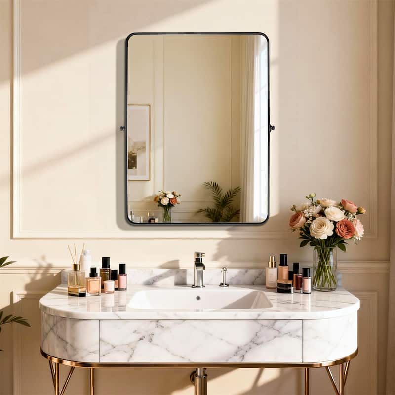 Metal Framed Pivoting Bathroom Vanity Mirror Adjustable Tilting Rectangle Wall Mirror Horizontal or Vertical