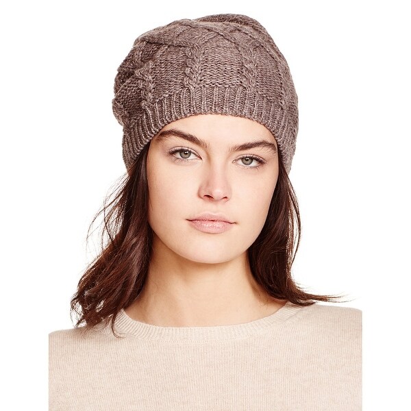 Aqua Ladies Brown Taupe Slouchy Cable Knit Beanie Made In Italy