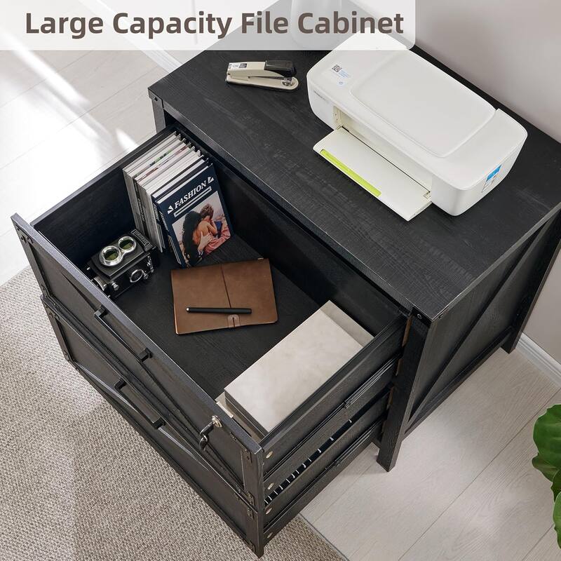 Farmhouse 2 Drawer File Cabinet, Lateral Filing Cabinet with Lock