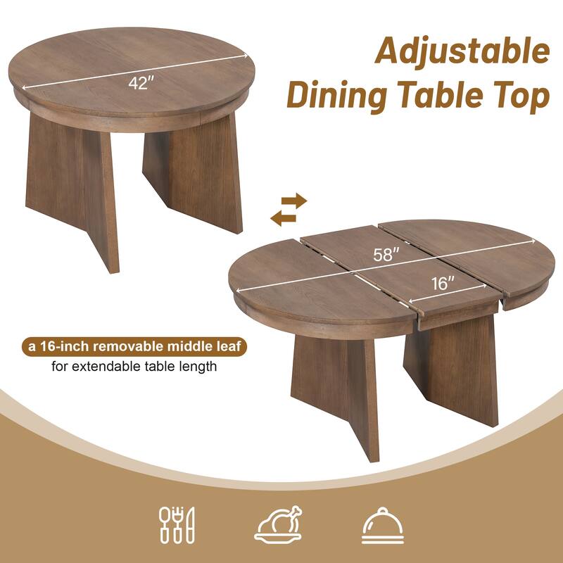 5-Piece Round Dining Set with 4 Upholstered Chairs and Extendable Table for Family Meals and Gatherings