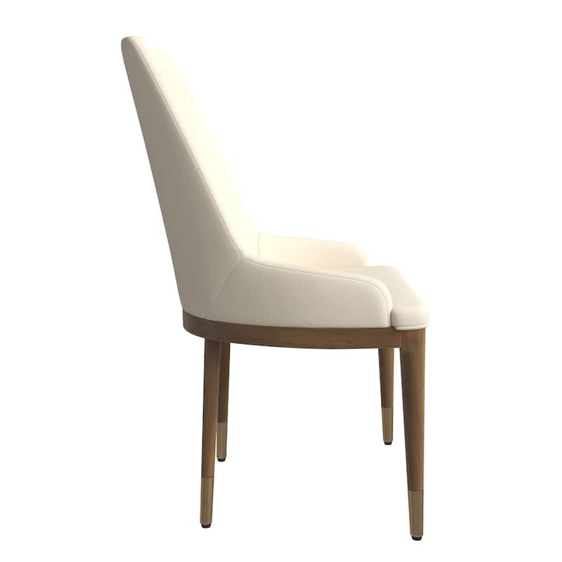 Dining Chair Upholstered in Leather with Rubberwood Frame Set of 2 Side Chair High Back and Gold Accent Legs