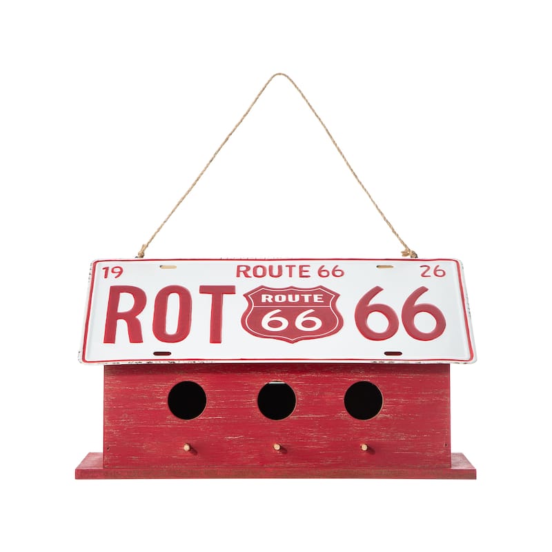 Glitzhome 14"L Distressed Wood/Metal Licence Plates Cottage Birdhouse