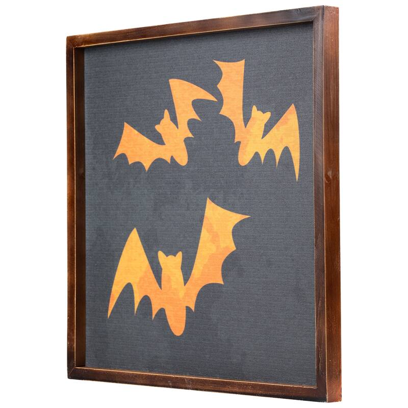 15.75" Framed Halloween Wall Decor with Orange Bat Silhouettes