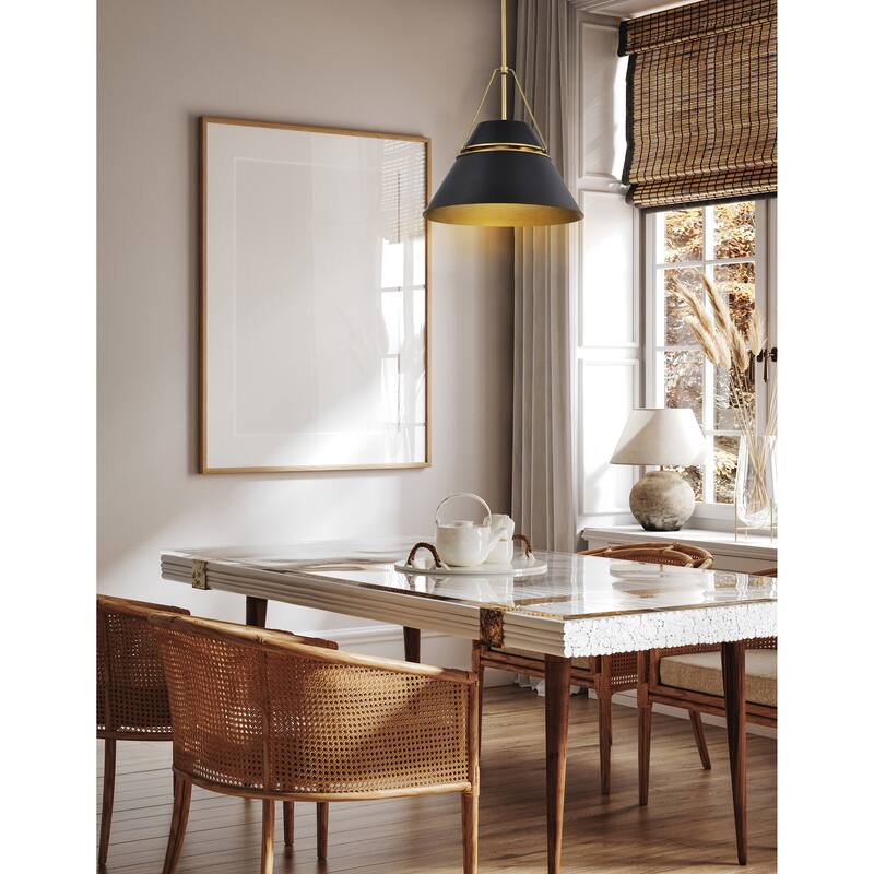 Adina 3 Light Large Pendant - Matte Black and Natural Brass Finish