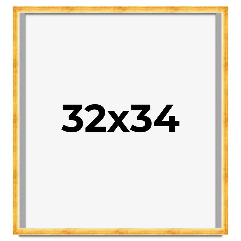32x34 Shadow Box Frame Gold | 1.625 Inches Deep Real Wood Traditional