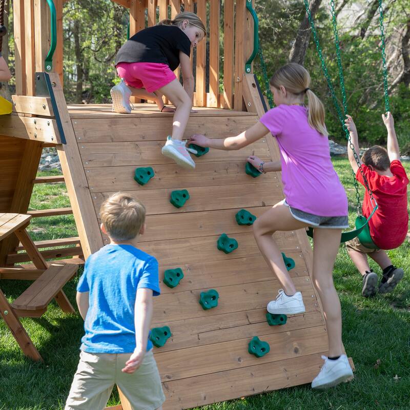 Backyard Discovery Endeavor II Cedar Wood Swing Set, Slide, Play Deck