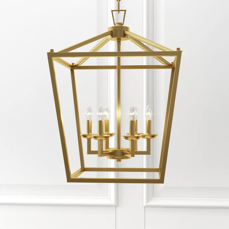 6 - Matte Black/ Gold Light Pendant - 16"x16"x24" - Gold