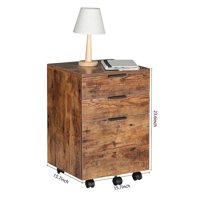JJS 3 Drawer Rolling Wood File Cabinet with Locking Wheels for A4 or Letter Size
