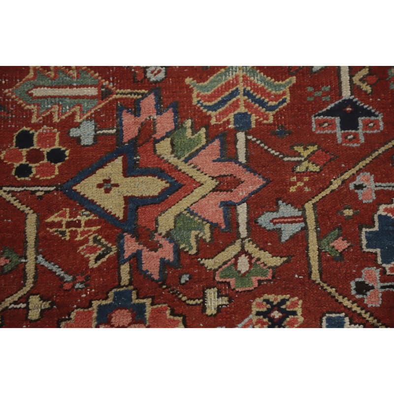 Hand Knotted Oriental 100% Wool Carpet Traditional Geometric Oranges & Rust Heriz (serapi) Area Rug - 10' 11'' X 8' 2''
