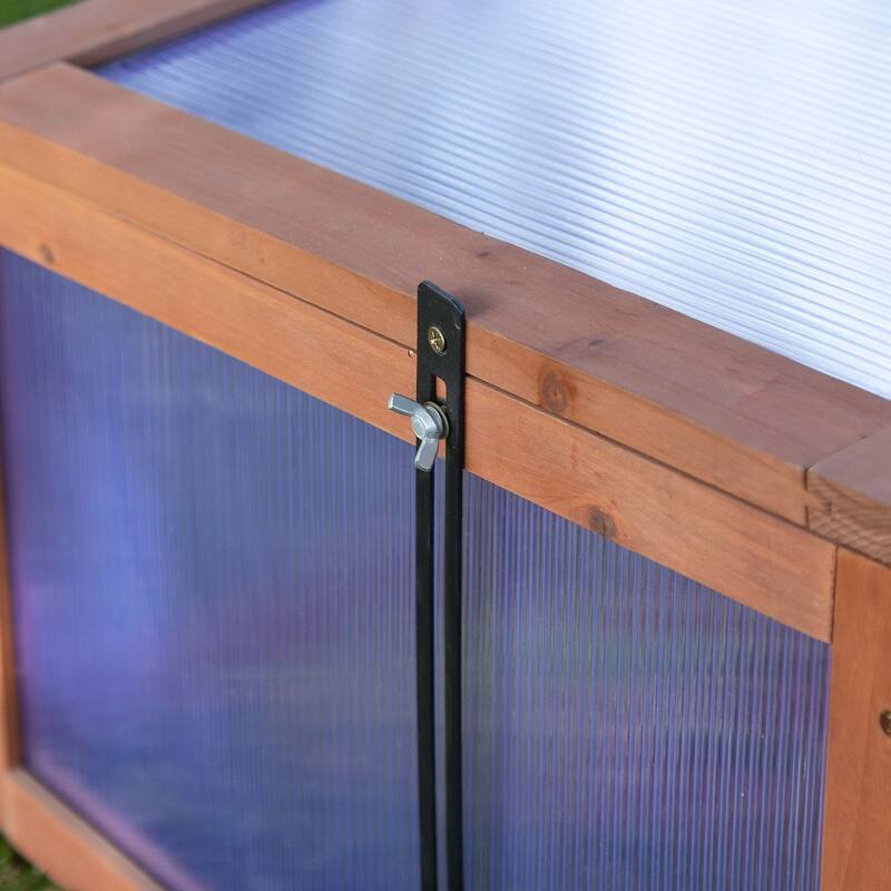 Outsunny Wooden Framed Greenhouse Polycarbonate Cold Frame Grow House Outdoor Raised Planter Box Protection, PC Board, Brown