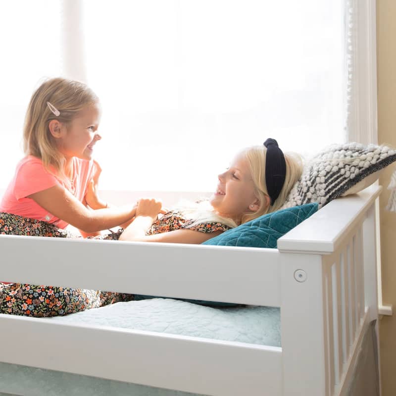 Max and Lily Twin over Twin Low Bunk Bed with Staircase and Curtains
