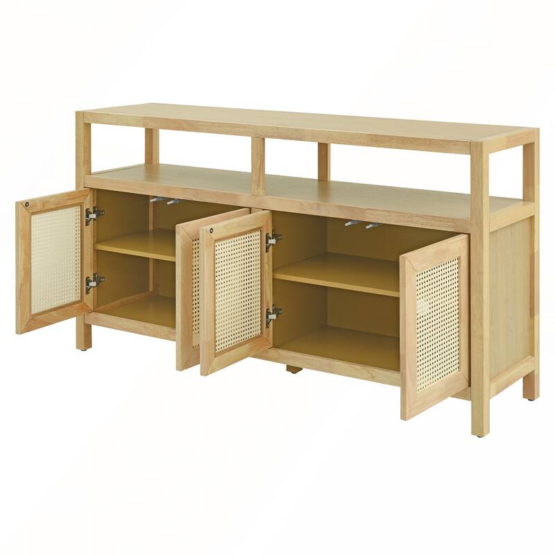 Rattan Buffet Storage Cabinet with Solid Wood Frame