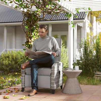Outdoor Recliner with Cushions,Adjustable Footrest,Armrests,Tray Table